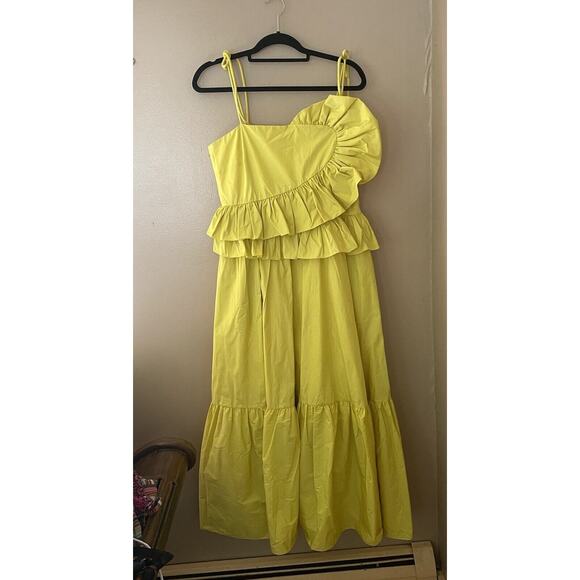 Tanya Taylor Delphine Dress Lemon Yellow Ruffle Detail Midi Dress sz 10 - Picture 11 of 13